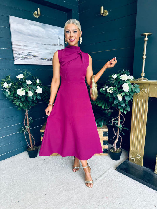 Kole Gathered Occasion Midi Dress Berry