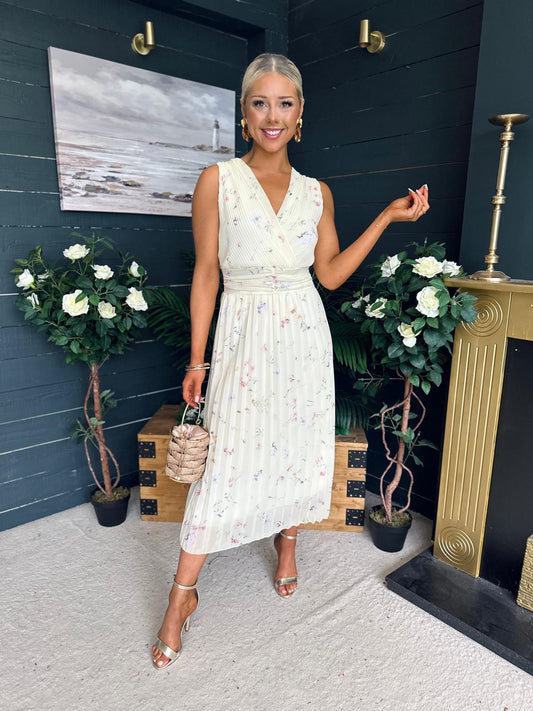 Michelle Banded Midi Dress Yellow Floral