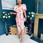 Drew Puff Sleeve Midi Dress Marble Peach