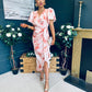 Drew Puff Sleeve Midi Dress Marble Peach