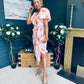 Drew Puff Sleeve Midi Dress Marble Peach