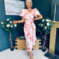 Drew Puff Sleeve Midi Dress Marble Peach