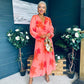 Faith Pleated Midi Dress Floral Coral