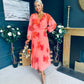 Faith Pleated Midi Dress Floral Coral