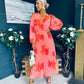 Faith Pleated Midi Dress Floral Coral