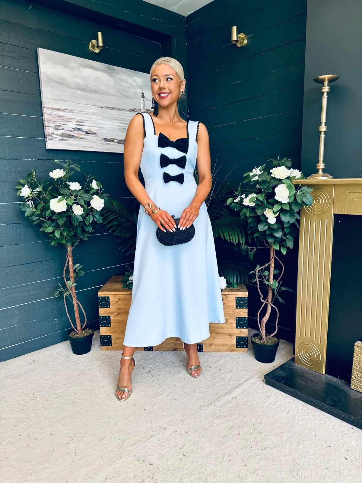 Jane Bow Detail Midi Dress Pwr Blue