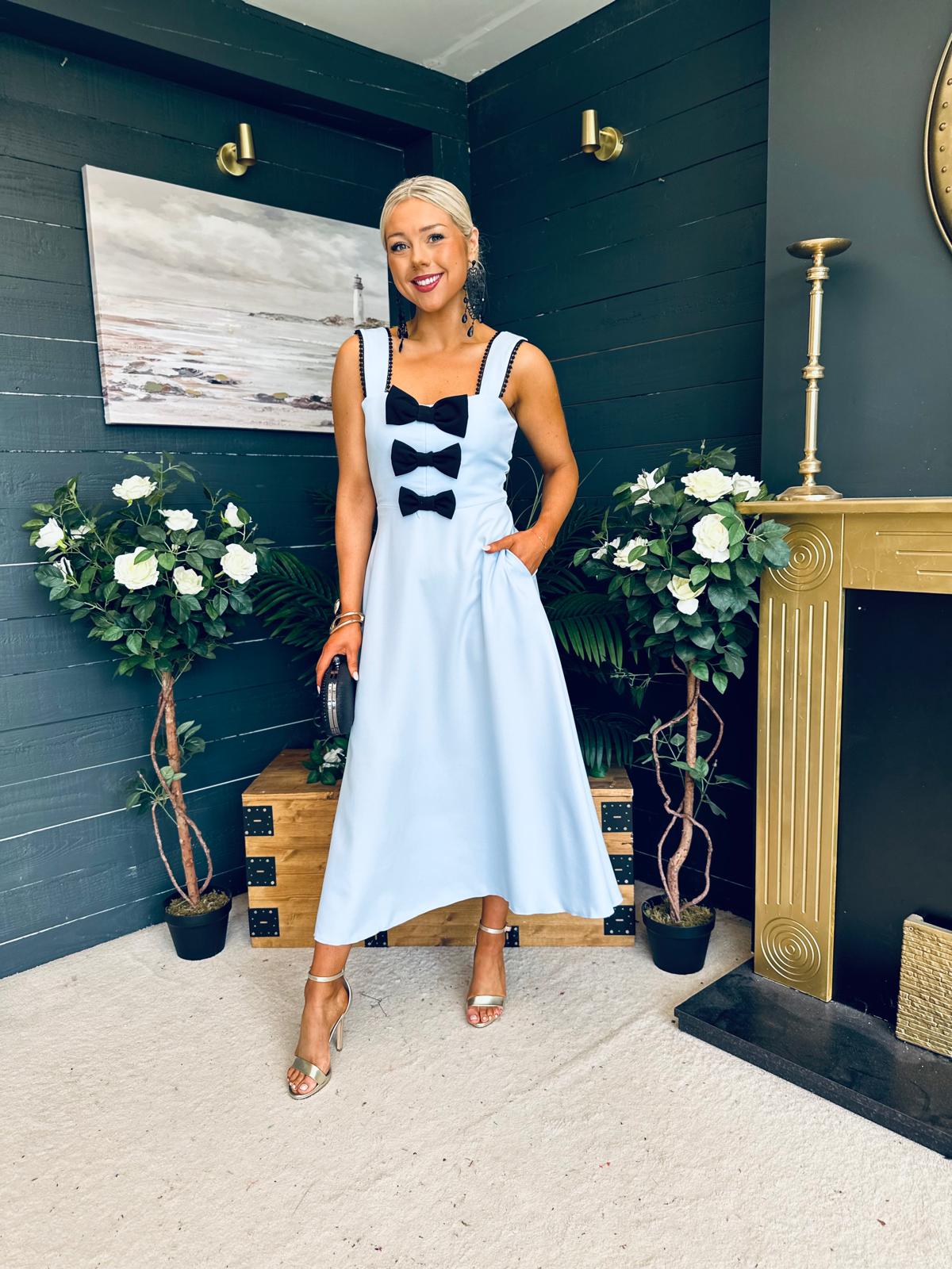 Jane Bow Detail Midi Dress Pwr Blue