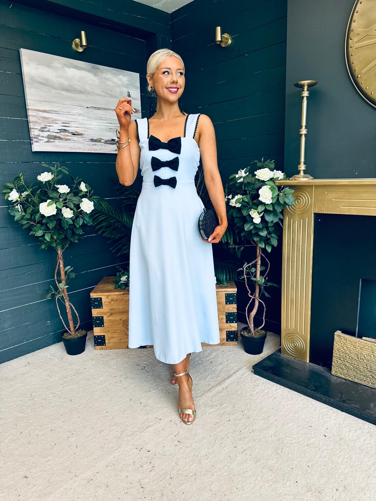Jane Bow Detail Midi Dress Pwr Blue