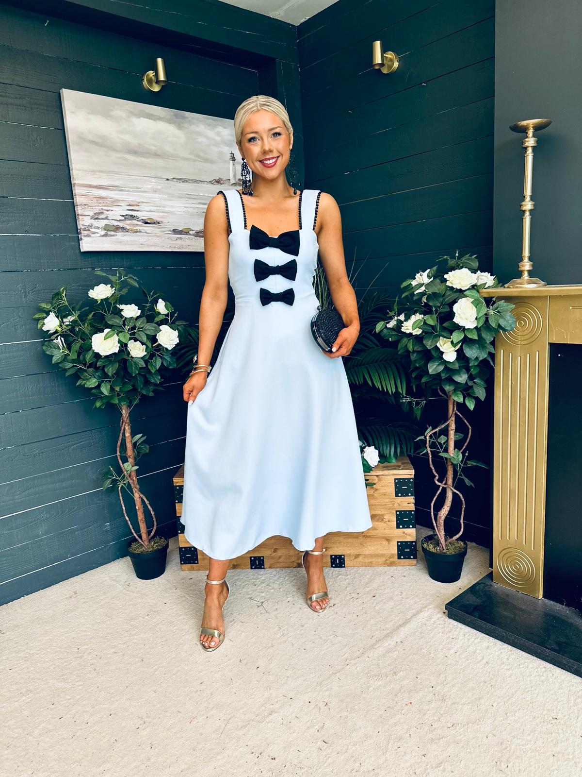 Jane Bow Detail Midi Dress Pwr Blue