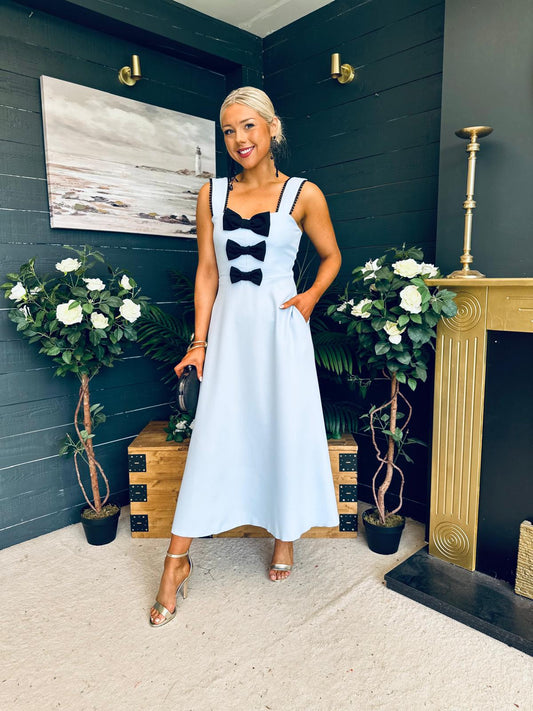 Jane Bow Detail Midi Dress Pwr Blue