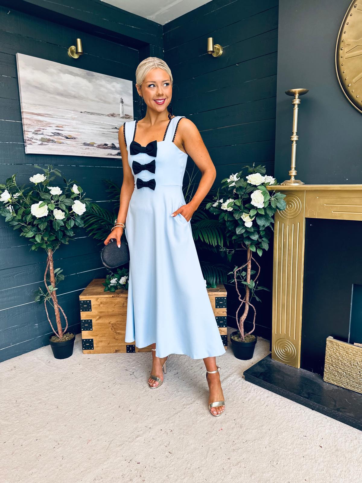 Jane Bow Detail Midi Dress Pwr Blue