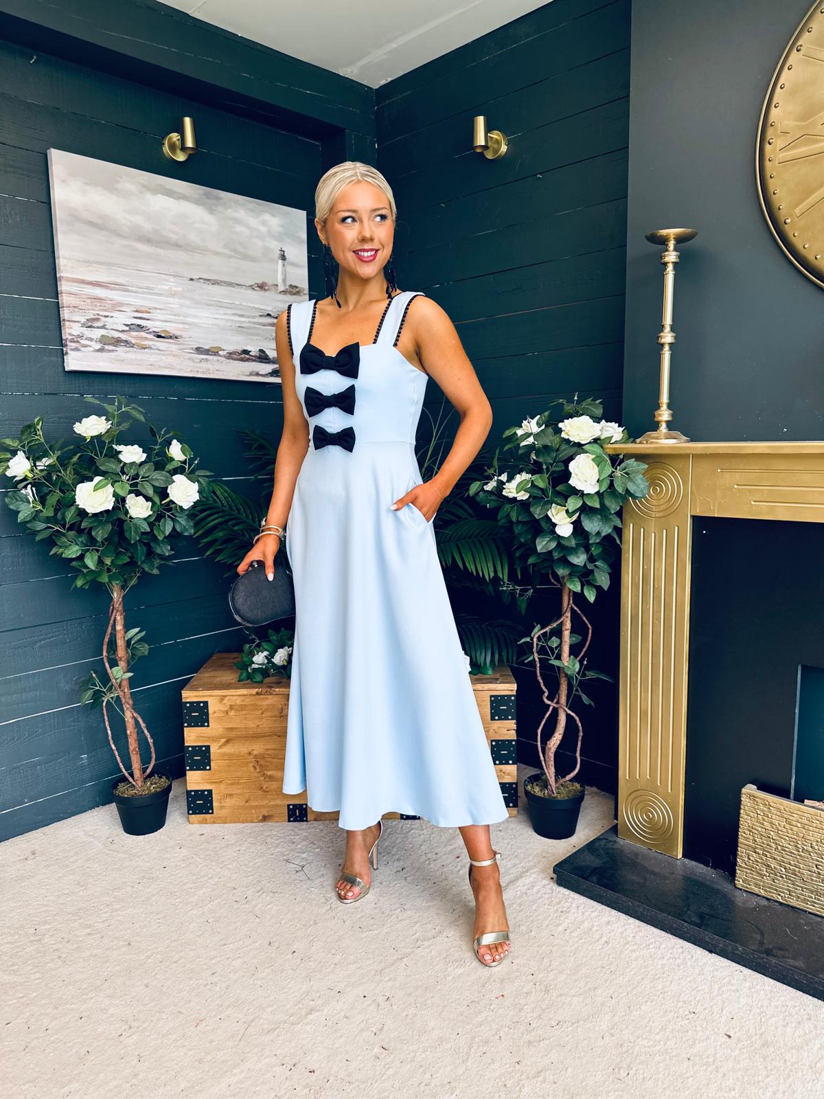 Jane Bow Detail Midi Dress Pwr Blue