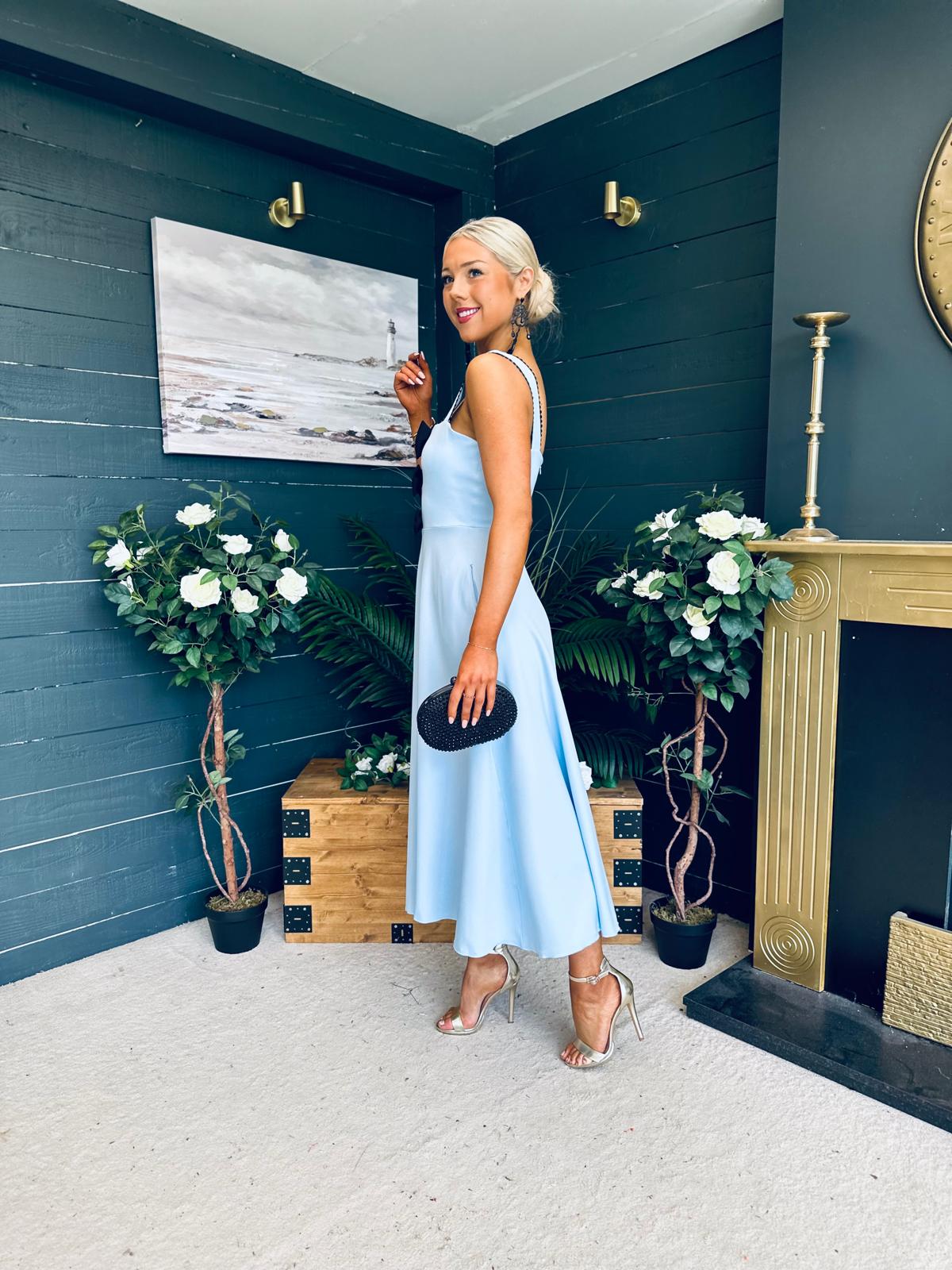Jane Bow Detail Midi Dress Pwr Blue