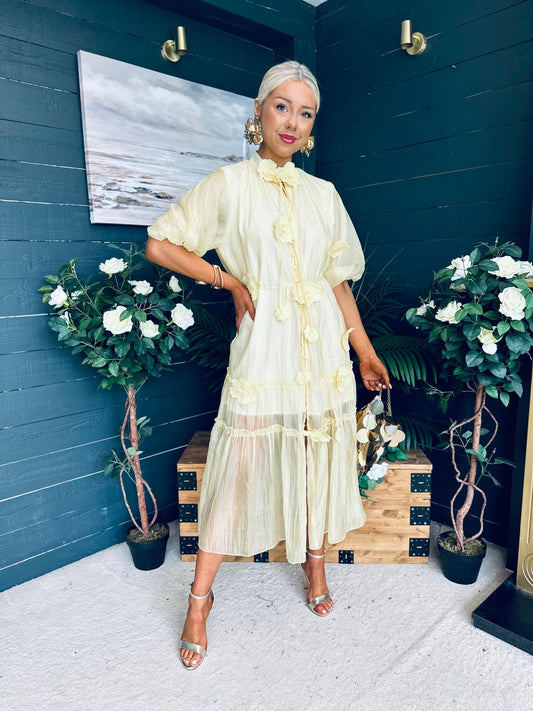 Leila Detailed Occasion Dress Yellow