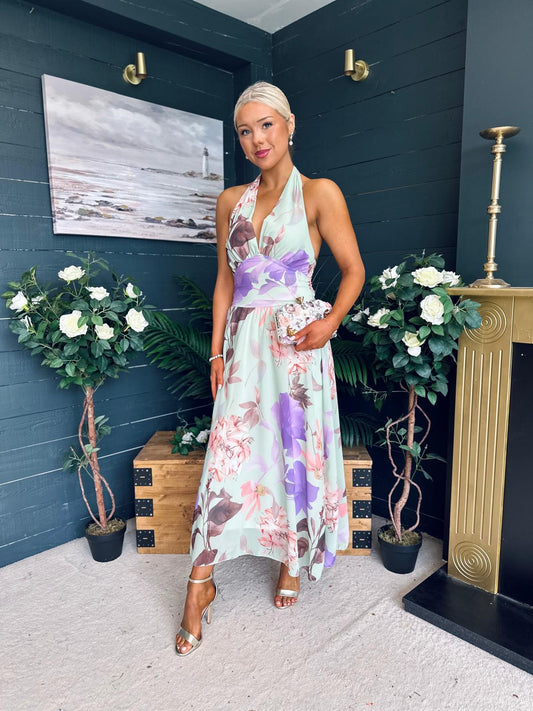 Cally Halterneck Midi Dress Floral Mint
