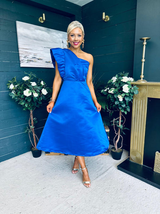 Poppy Detailed Occasion Dress Cobalt
