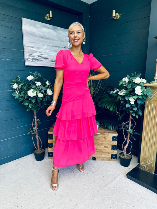 Beky Layered Midi Dress Fuchsia