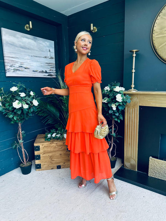 Beky Layered Midi Dress Orange