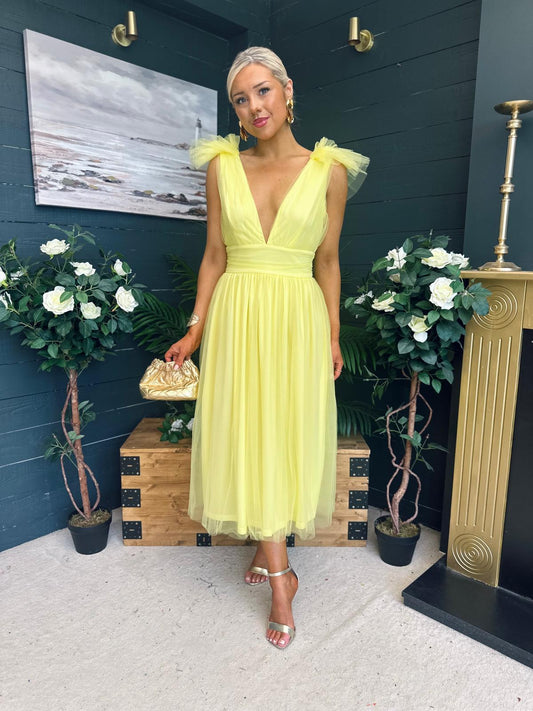 Carly Occasion Tulle Midi Dress Yellow