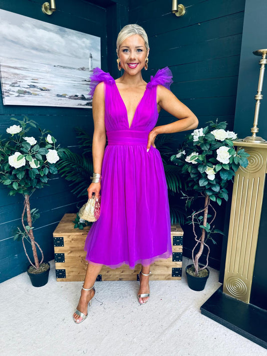 Carly Occasion Tulle Midi Dress Violet
