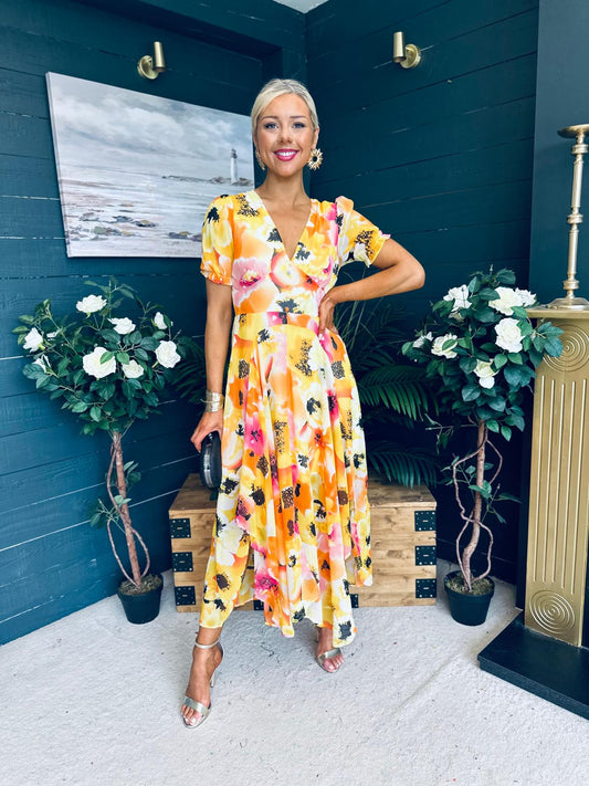 Nessa Button Detail Midi Dress Yellow