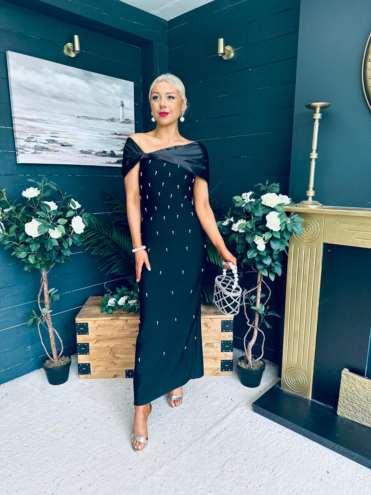Audrey Embellished Occasion Dress Black