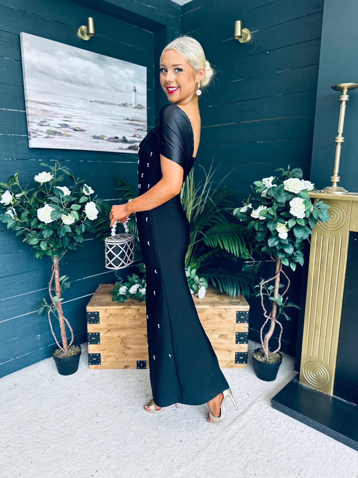 Audrey Embellished Occasion Dress Black