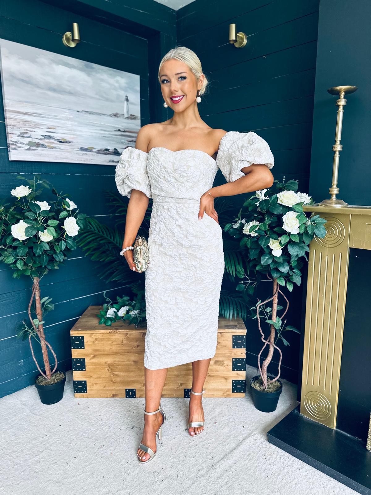 Hannah Bardot Occasion Dress Almond
