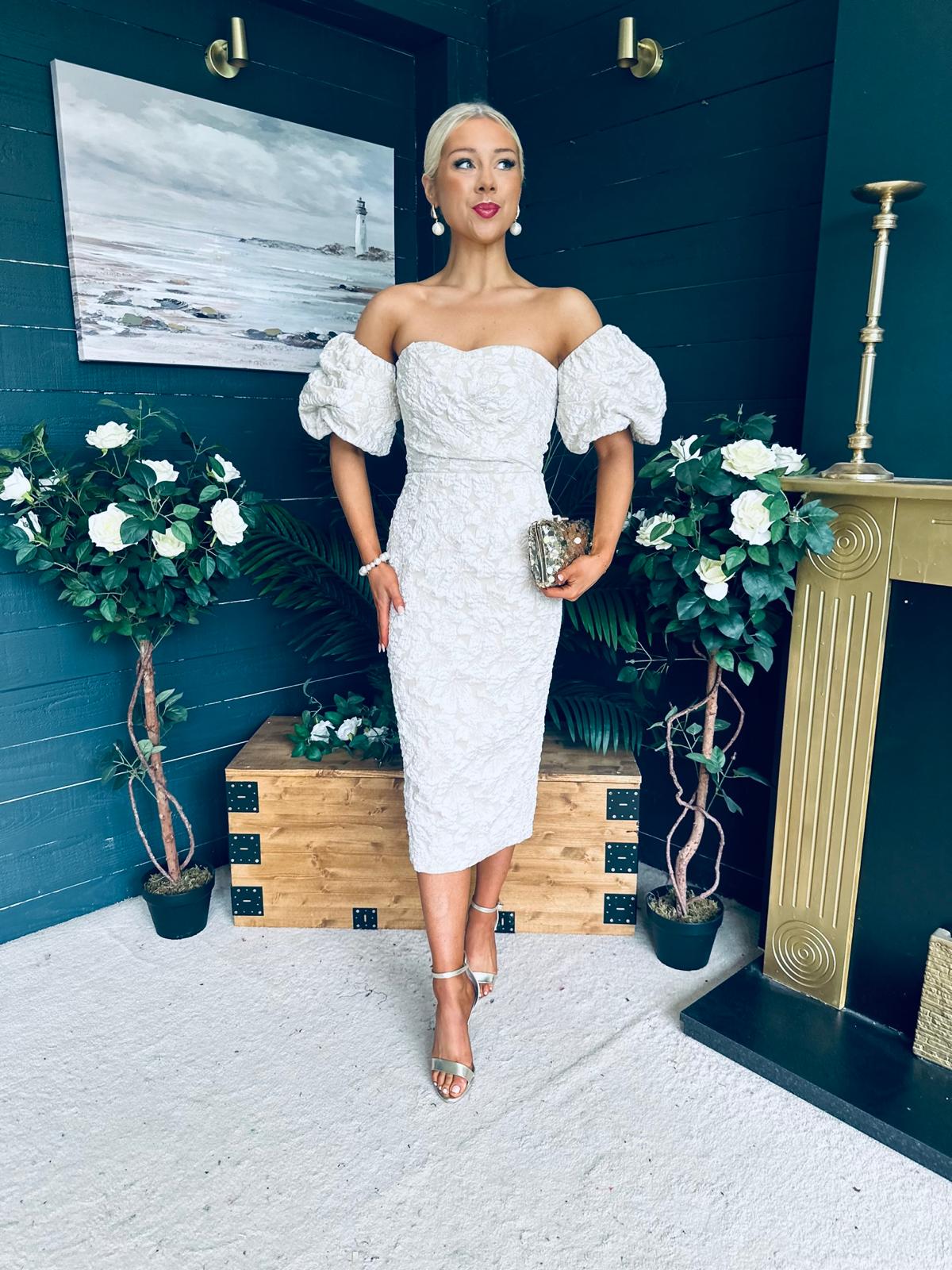 Hannah Bardot Occasion Dress Almond
