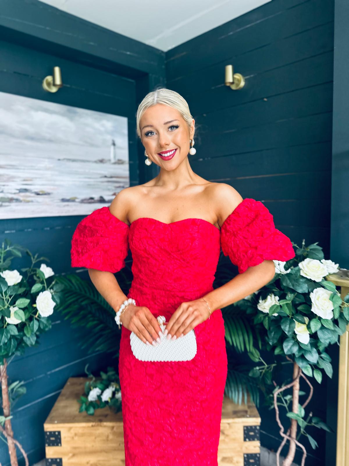 Hannah Bardot Occasion Dress Red