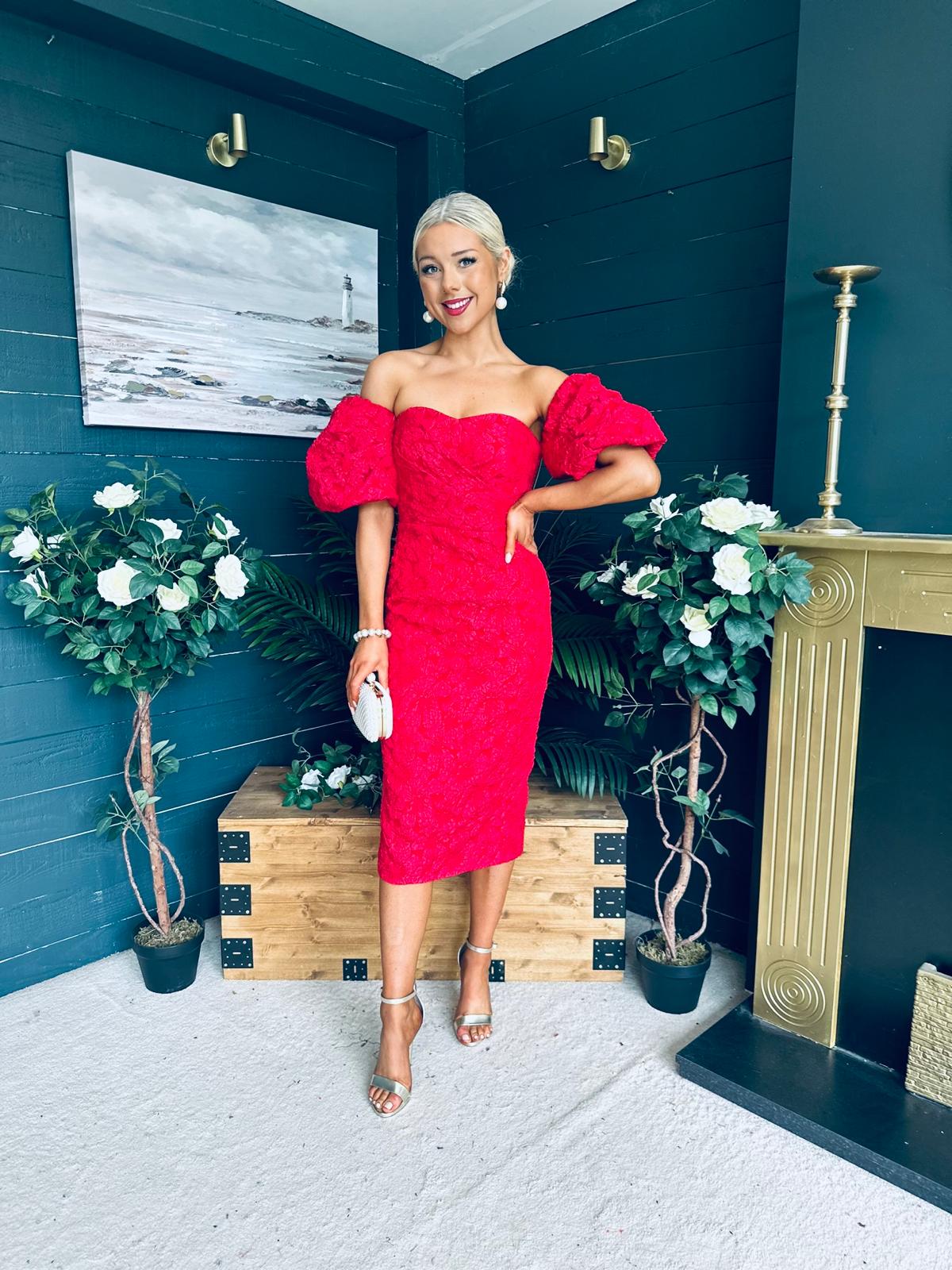 Hannah Bardot Occasion Dress Red
