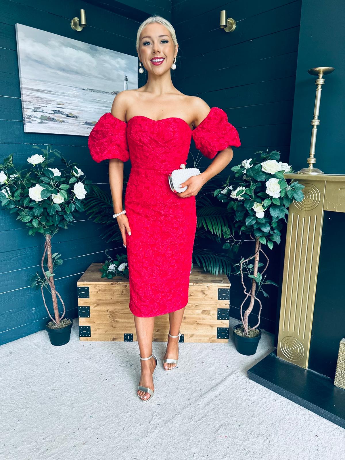 Hannah Bardot Occasion Dress Red