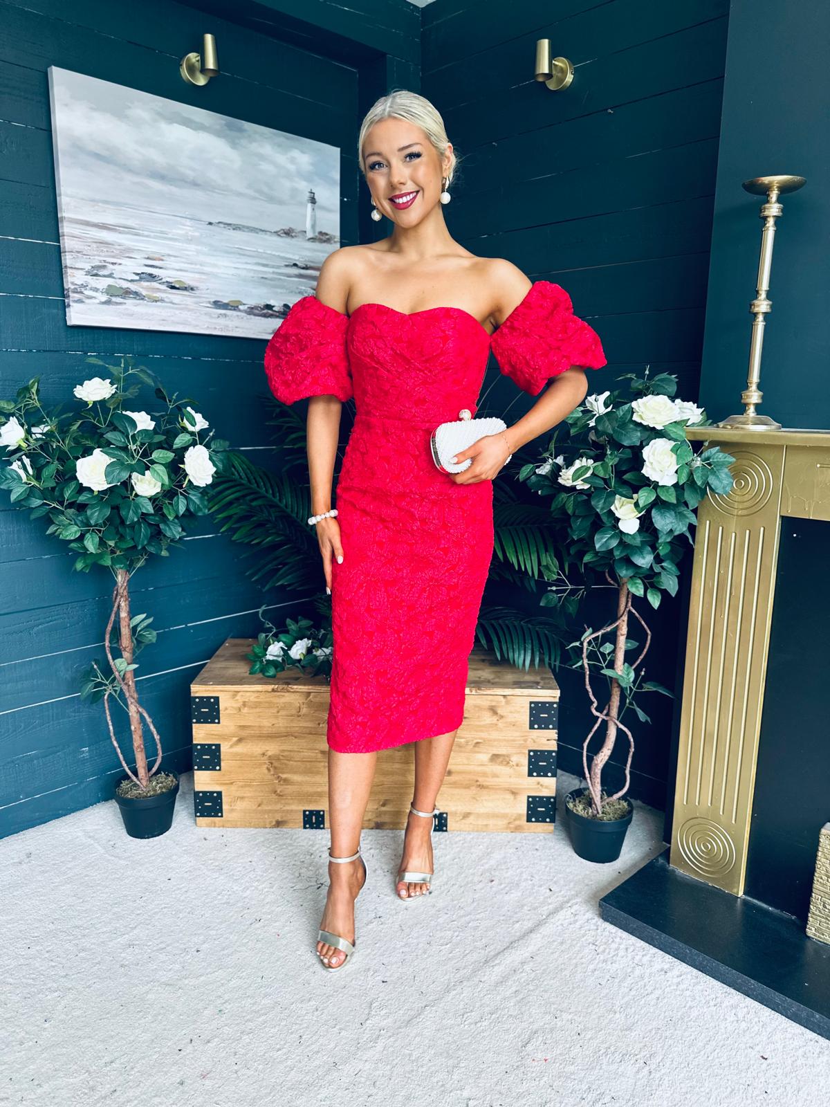 Hannah Bardot Occasion Dress Red