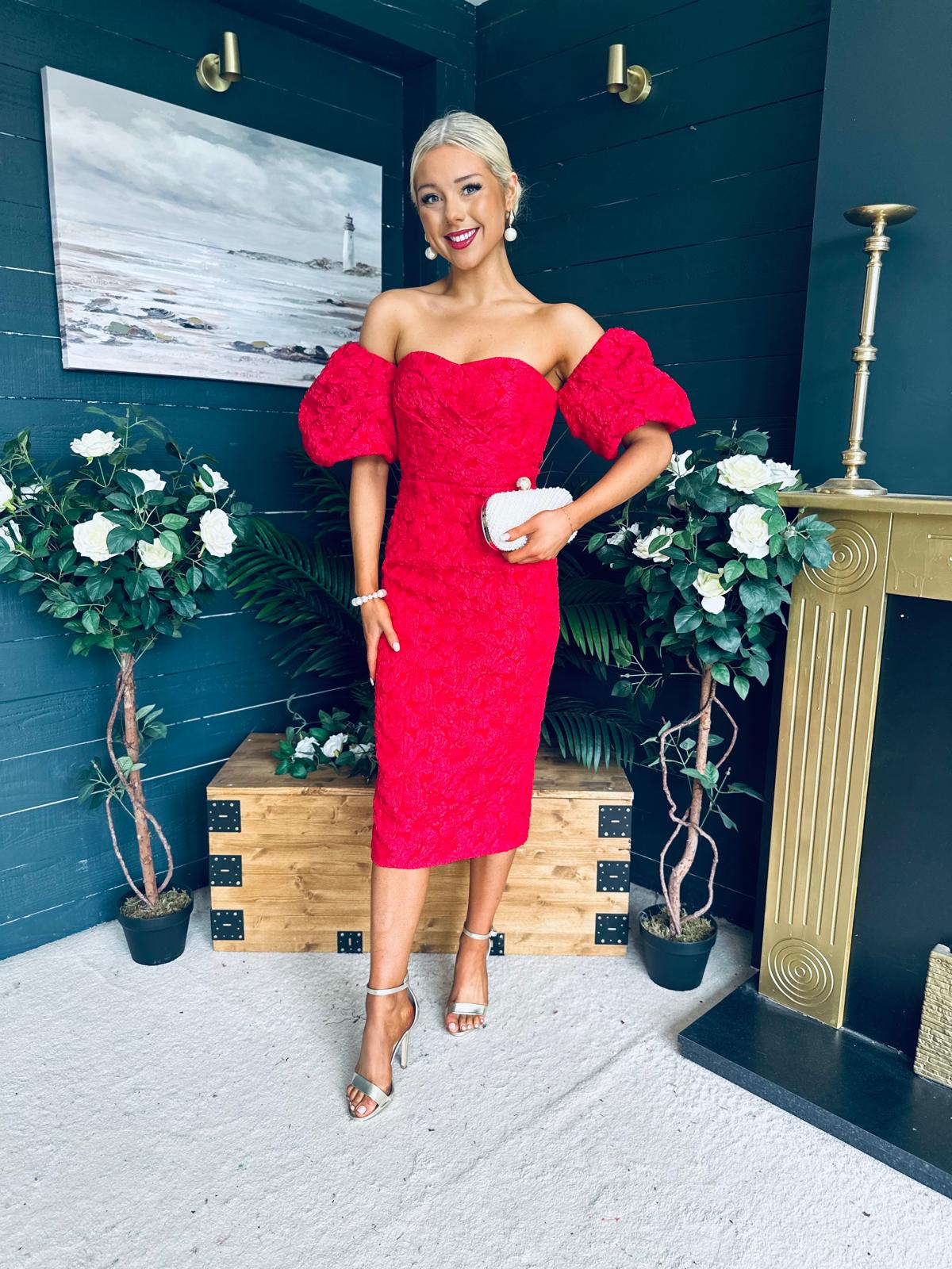 Hannah Bardot Occasion Dress Red