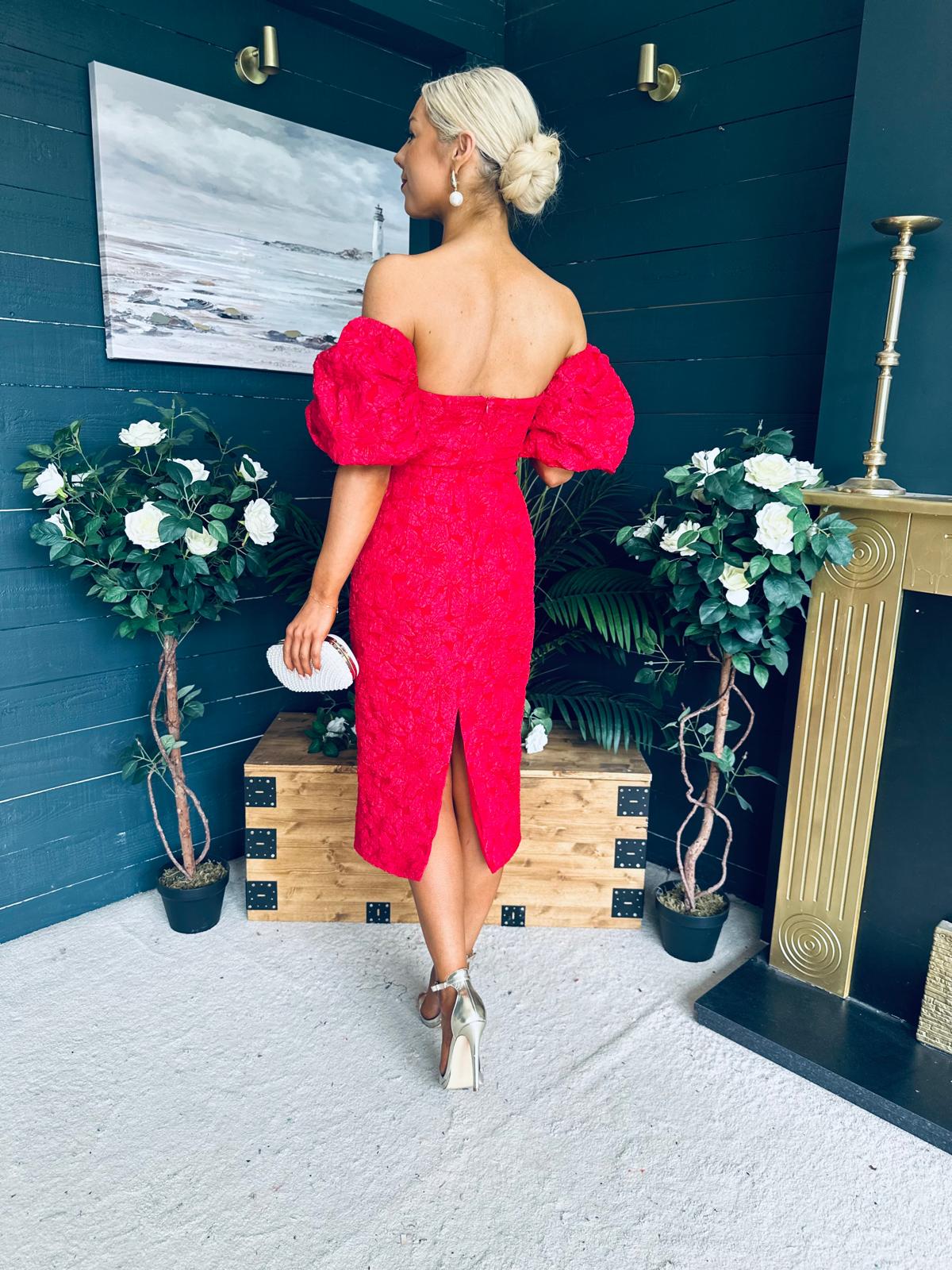 Hannah Bardot Occasion Dress Red