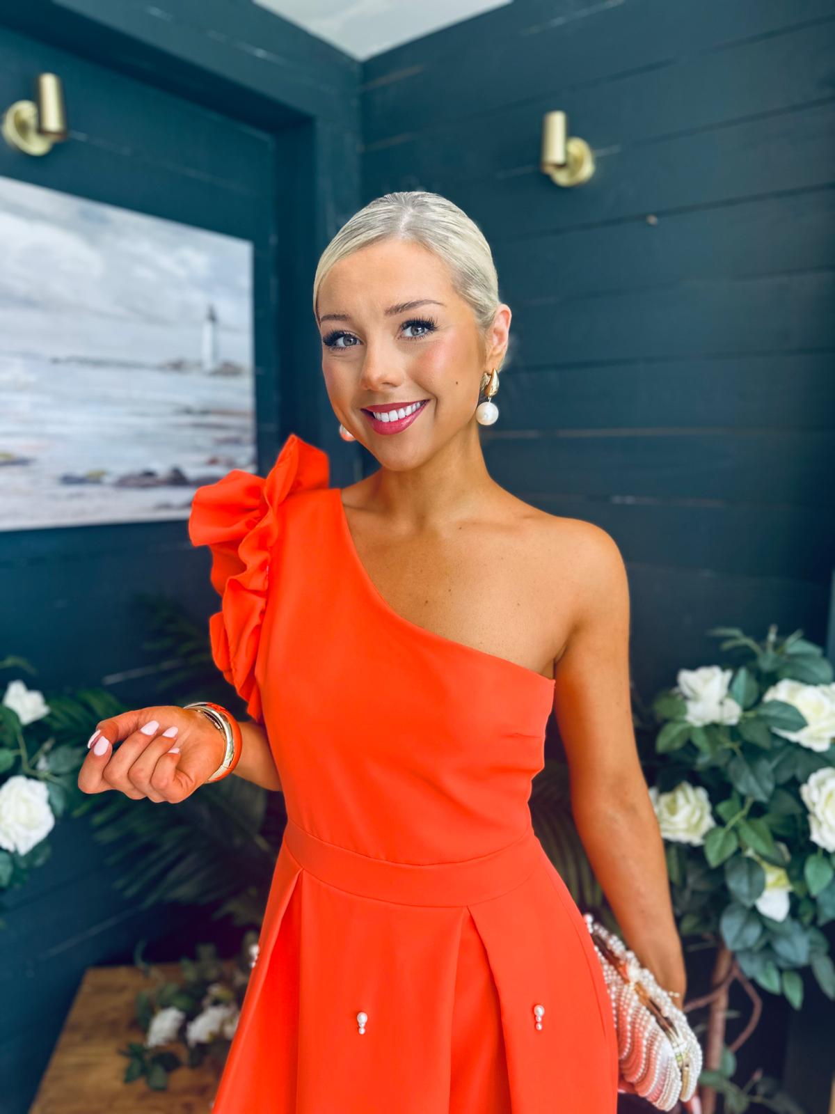 Erin Pearl Detailed Occasion Dress Orange