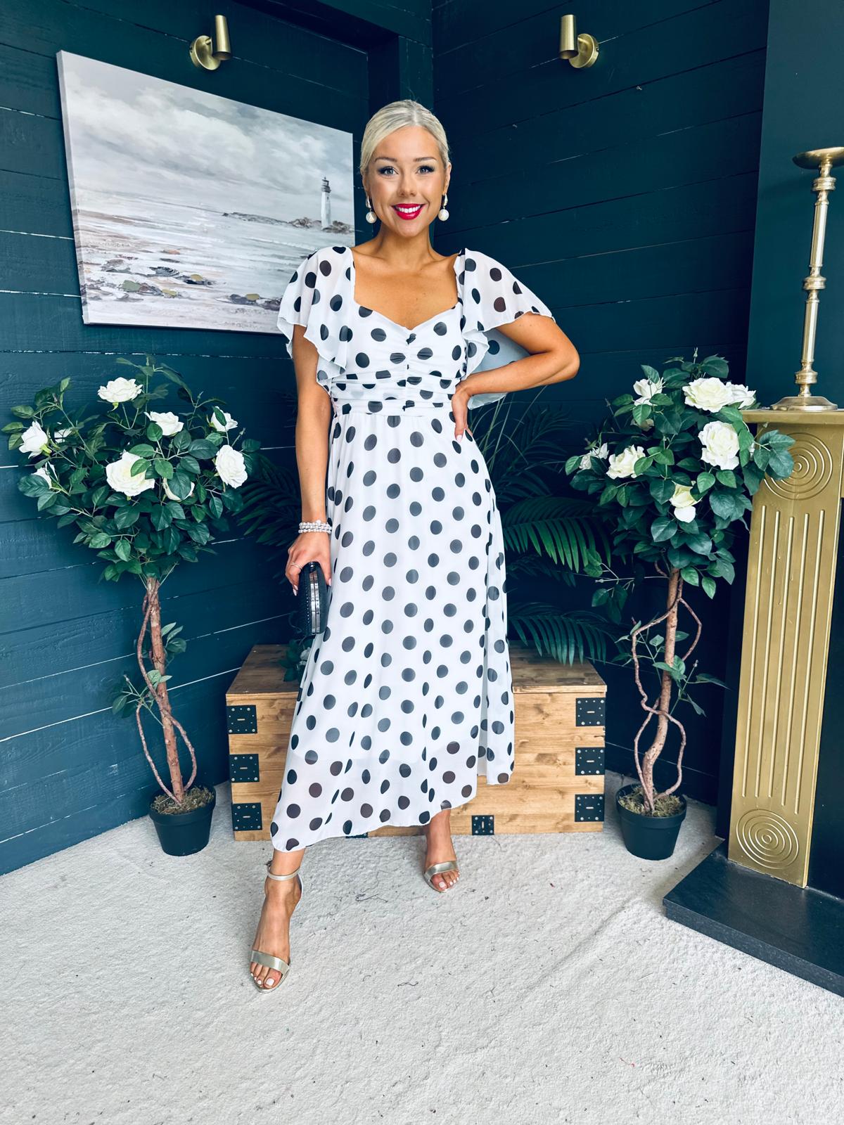 Aoibhe Detailed Midi Dress Polka Black / White