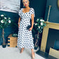 Aoibhe Detailed Midi Dress Polka Black / White