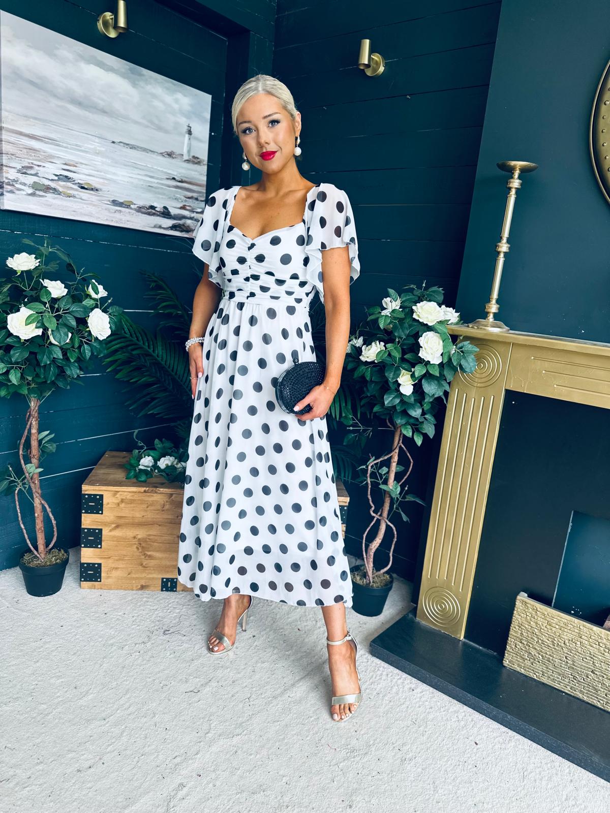 Aoibhe Detailed Midi Dress Polka Black / White