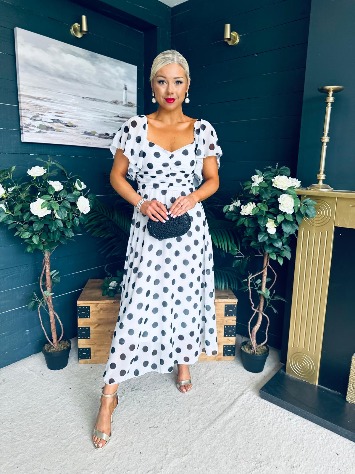 Aoibhe Detailed Midi Dress Polka Black / White