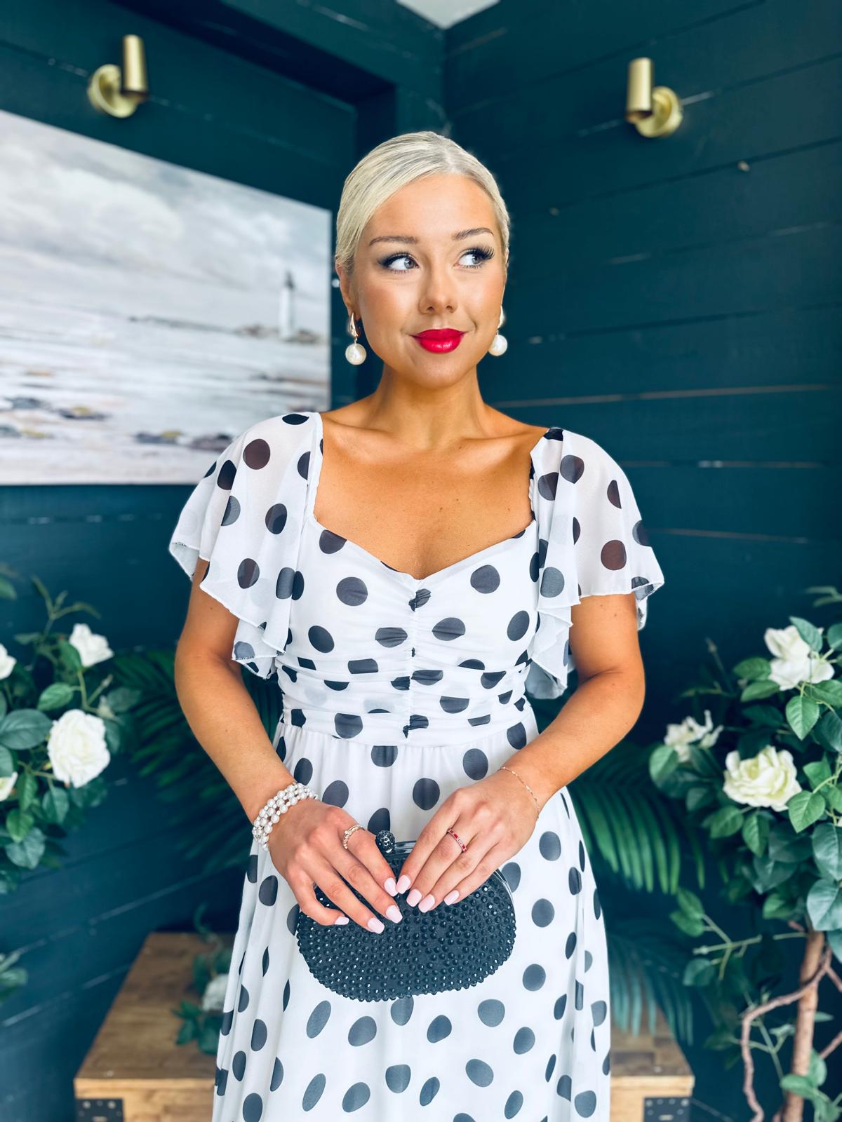 Aoibhe Detailed Midi Dress Polka Black / White