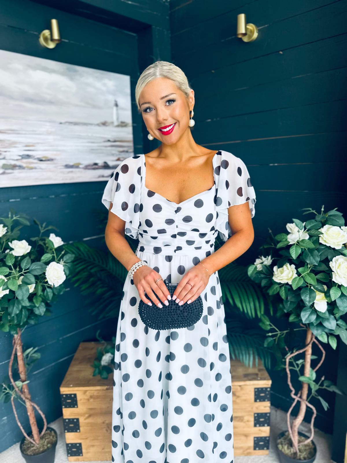 Aoibhe Detailed Midi Dress Polka Black / White