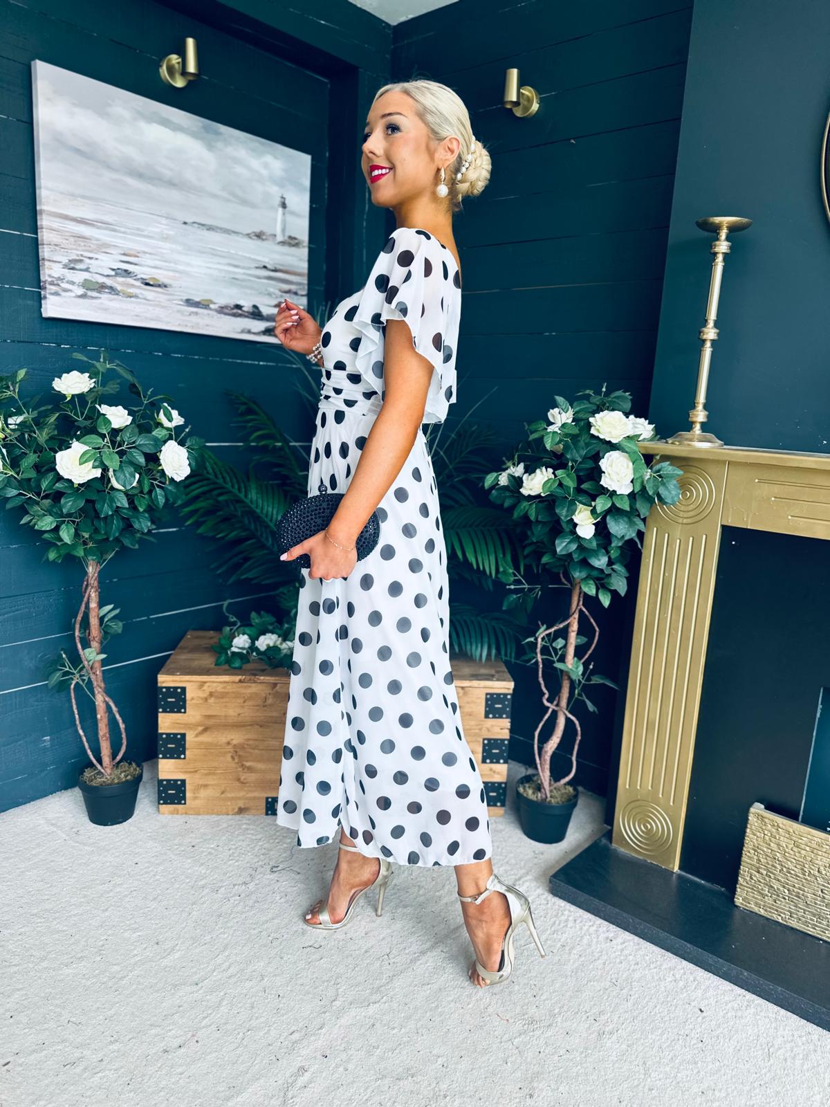 Aoibhe Detailed Midi Dress Polka Black / White