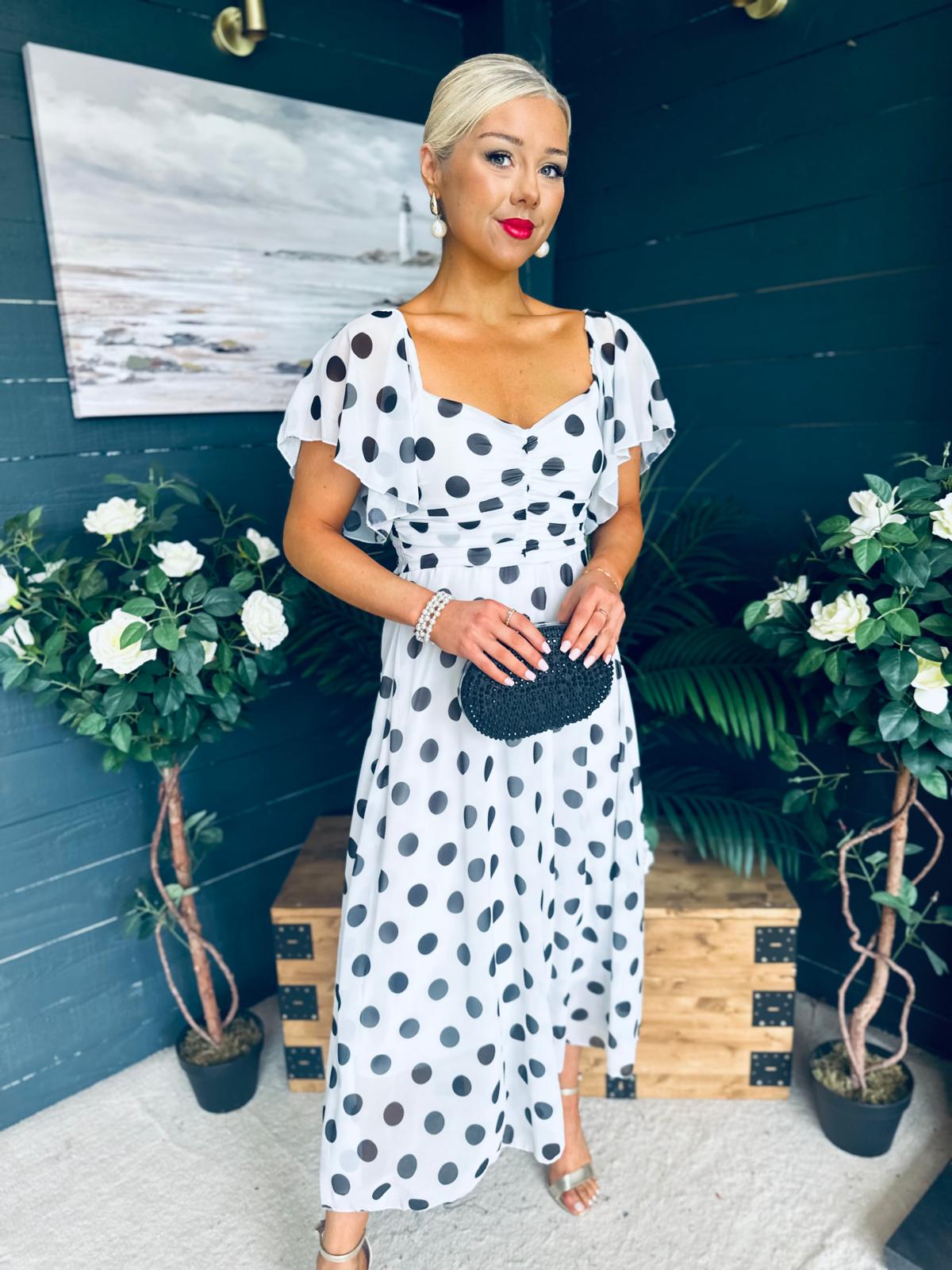 Aoibhe Detailed Midi Dress Polka Black / White