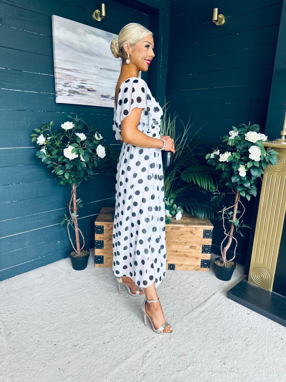 Aoibhe Detailed Midi Dress Polka Black / White