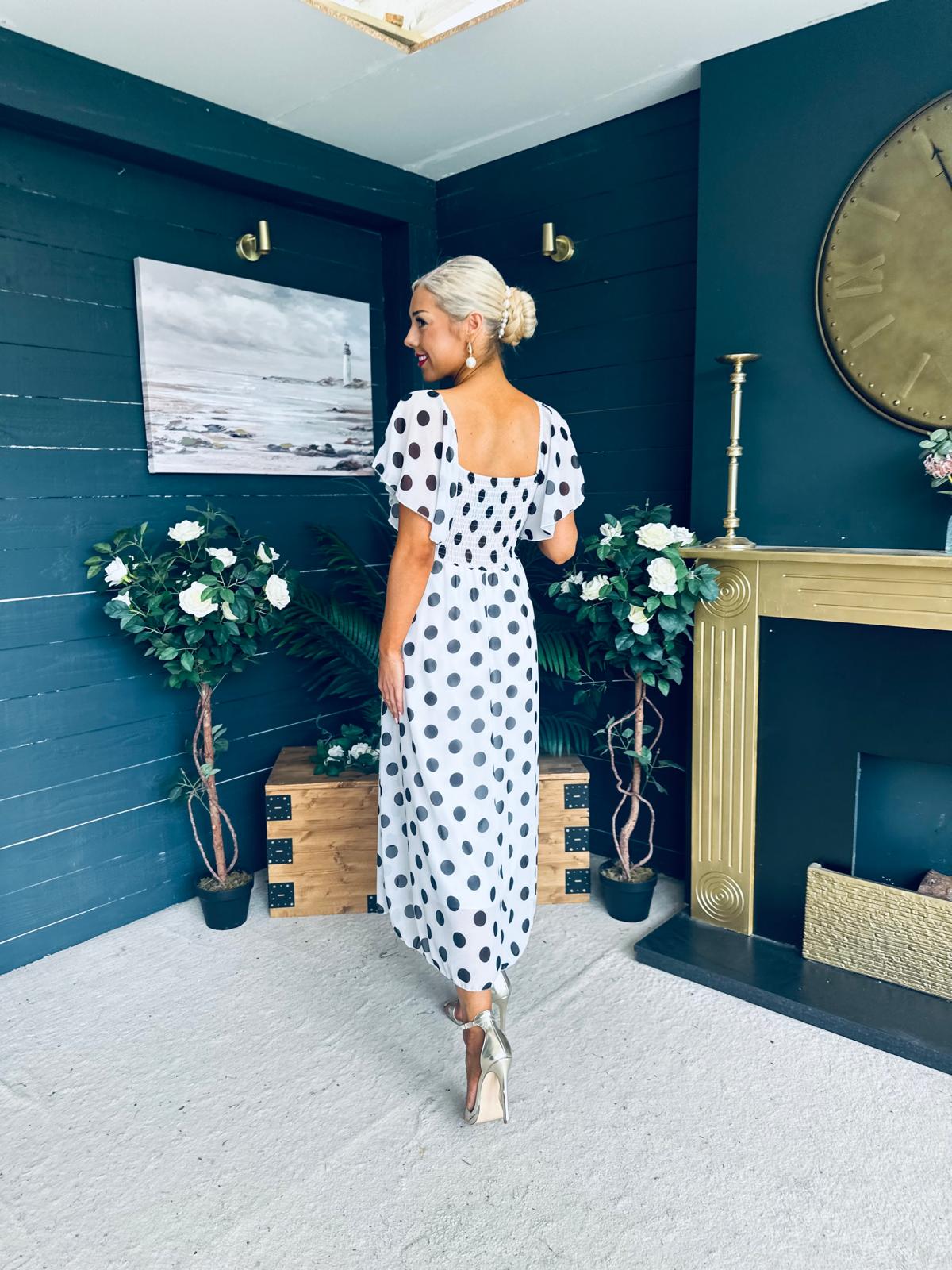 Aoibhe Detailed Midi Dress Polka Black / White