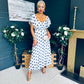 Aoibhe Detailed Midi Dress Polka Navy / White
