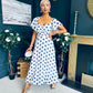 Aoibhe Detailed Midi Dress Polka Navy / White