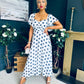 Aoibhe Detailed Midi Dress Polka Navy / White