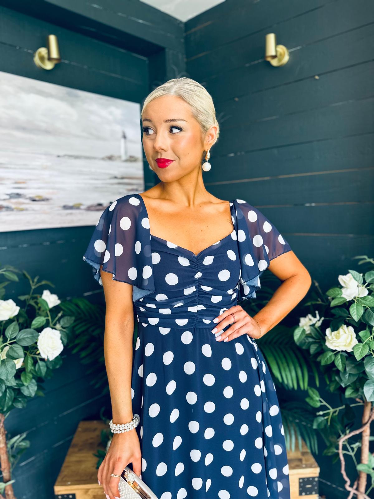 Aoibhe Detailed Midi Dress Polka Navy